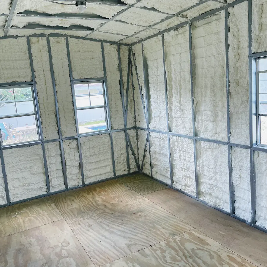 Closed-cell spray foam insulation applied to wall cavities in a residential project in Arlington Heights